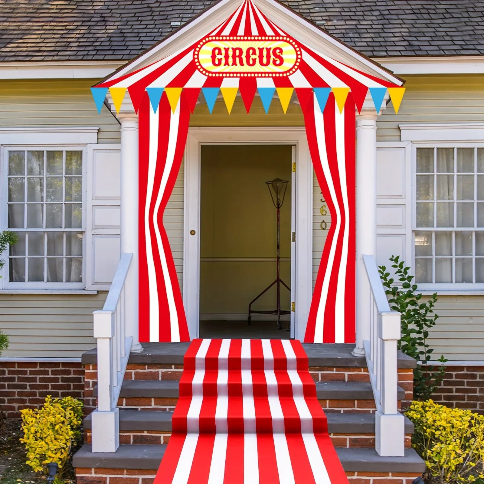 Bannière de Porte de Tente de Cirque, Rideau Arche Rayé Rouge et Blanc, Décoration d'Entrée de Carna