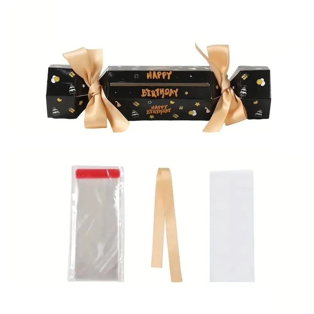Boîte à argent en forme de bonbon pour cadeaux de fête d'anniversaire, boîte cadeau en papier noir e
