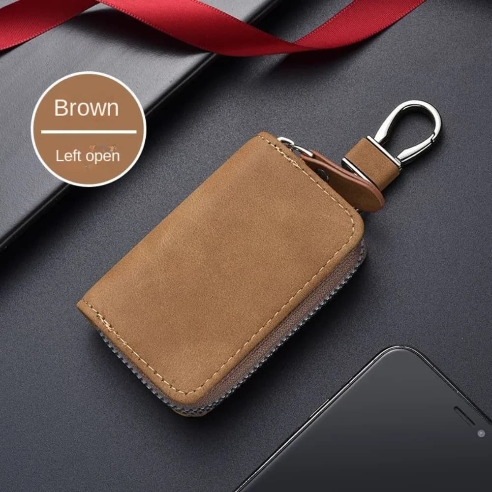 Pochette à clés en cuir vintage avec fermeture éclair, porte-clés multifonctionnel, pochette organis