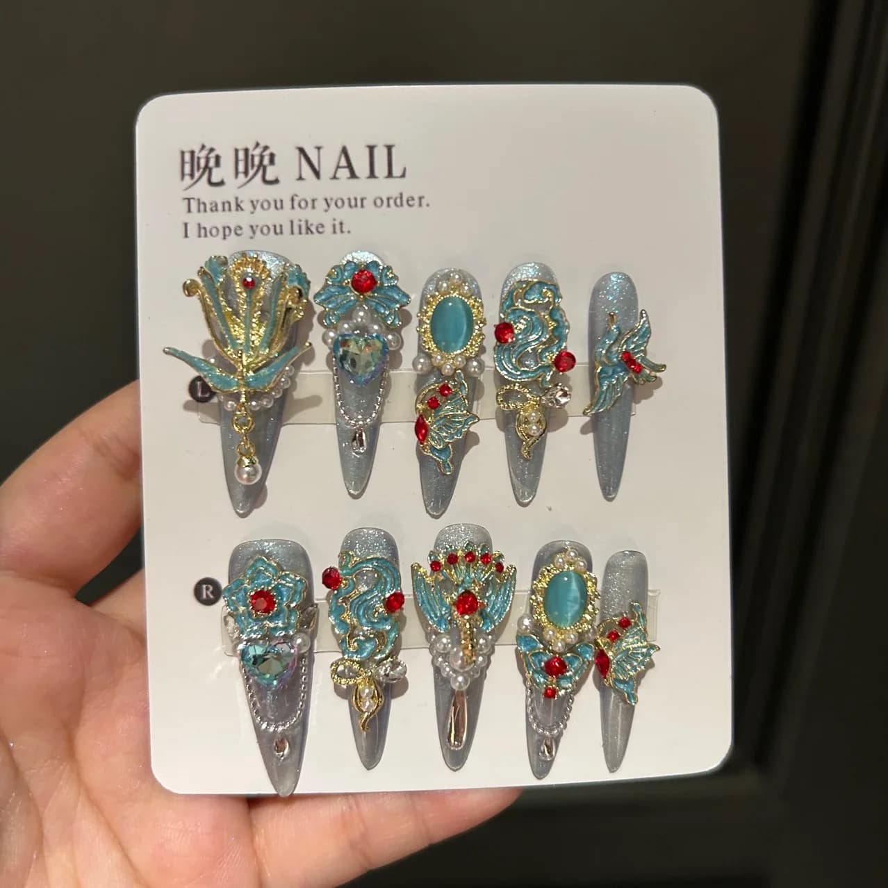 Baroque - Style presse - sur les ongles avec strass perles accessoires en métal, matériau ABS de hau
