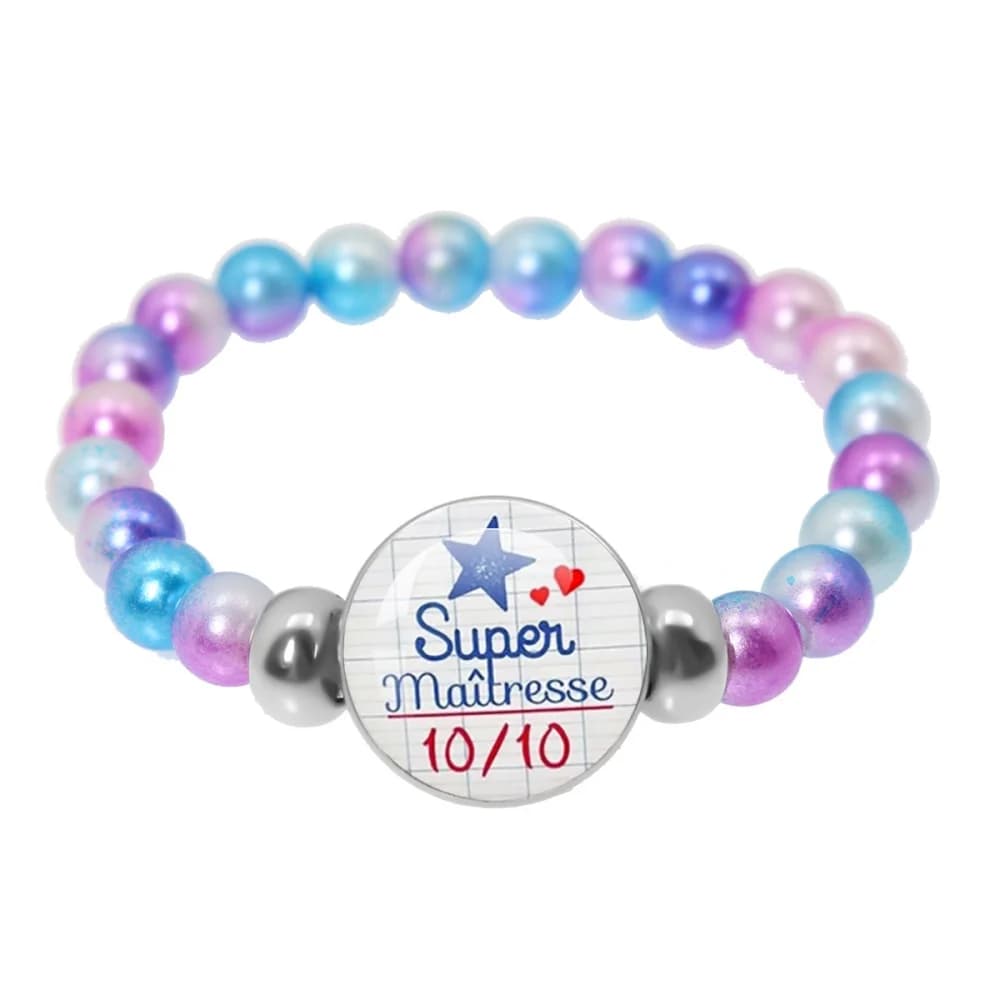 Bracelet élastique fait main avec perles colorées et breloque cabochon en verre, cadeau pour la Fête