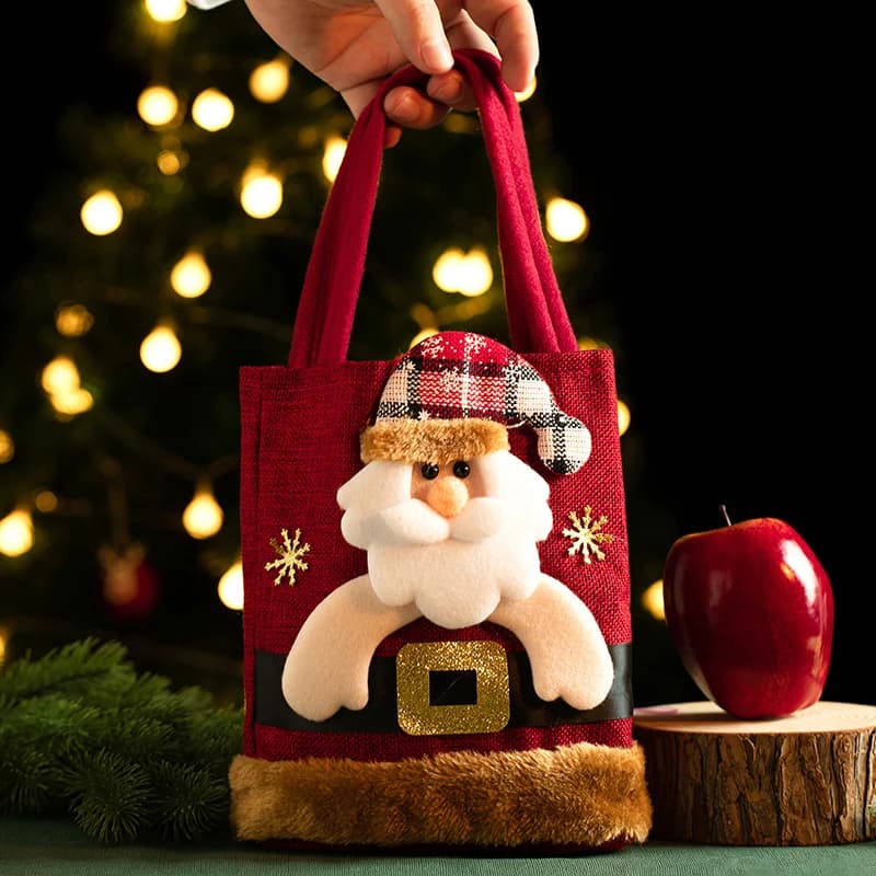 Sac cadeau de noël en tissu de lin, sac à main pour bonbons du nouvel an pour enfants, sac de rangem