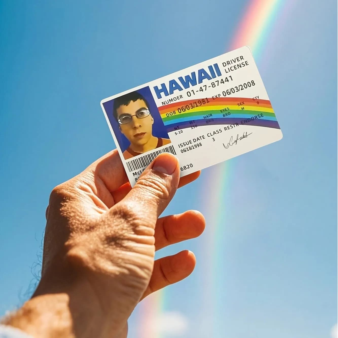 1 pièces nouvelles cartes de permis de conduire en PVC pour les Hawaii, fournitures de fête de farce