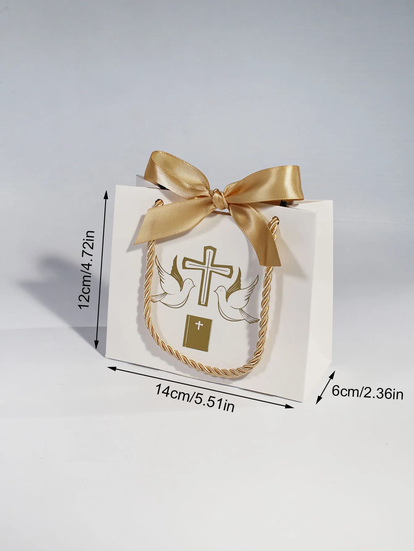 Coffret cadeau baptiste, avec rubans et cordes en or et argent, sur le thème de la croix, des colomb