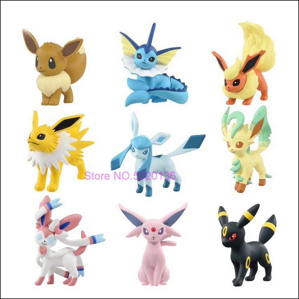 Lot de 9 figurines de collection Pokémon Eeveelution - Eevee Umbreon