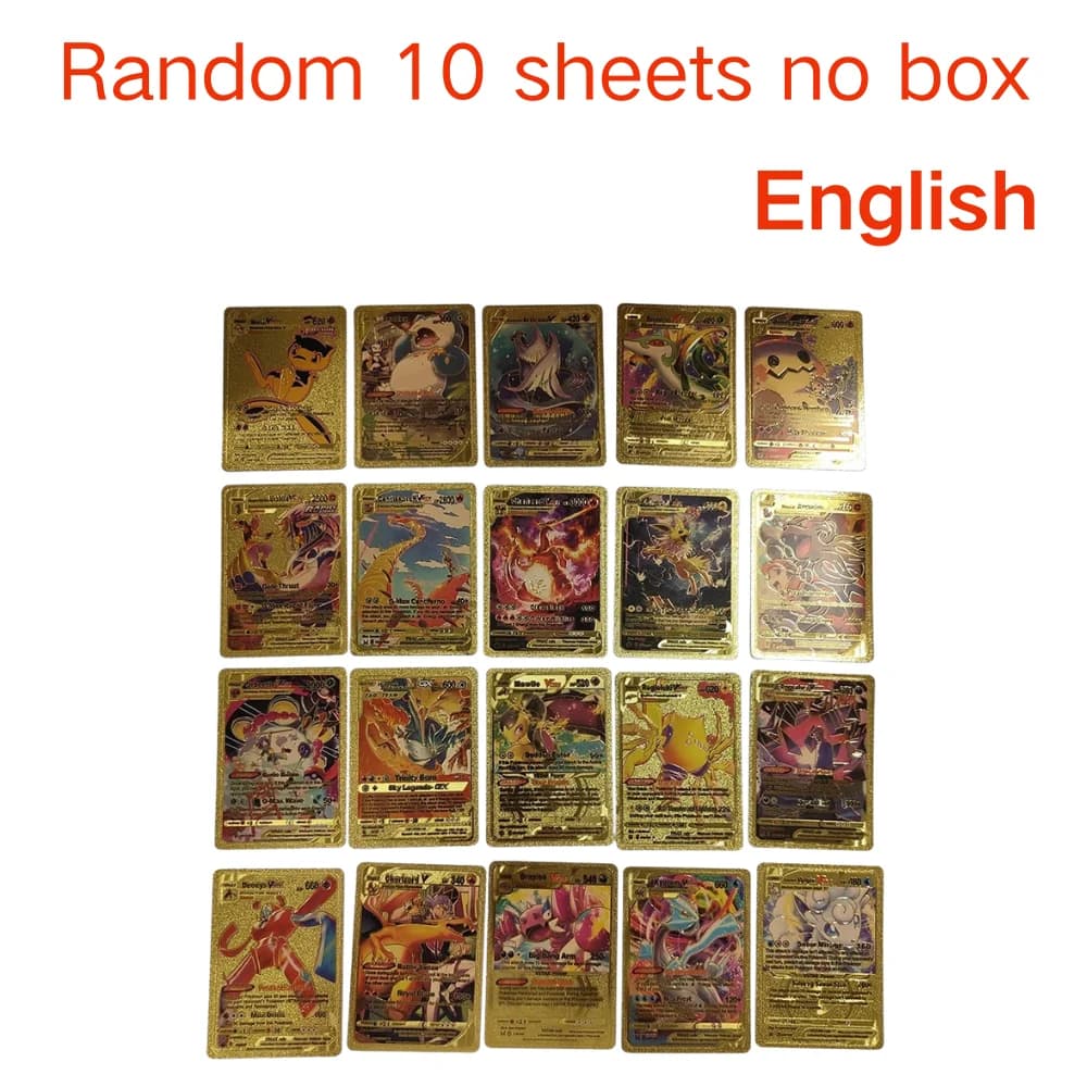 Cartes Pokemon or, argent, noir, Vmax GX V, collection de cartes de combat colorées, jouets anglais 
