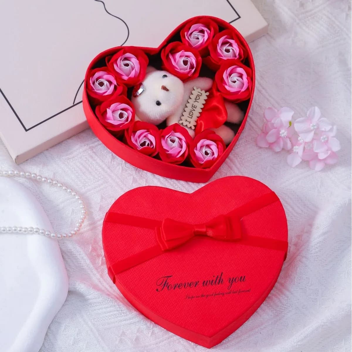 Cadeau de Saint Valentin pour sa boîte-cadeau avec ours savon Rose fleur romantique fête des mères m
