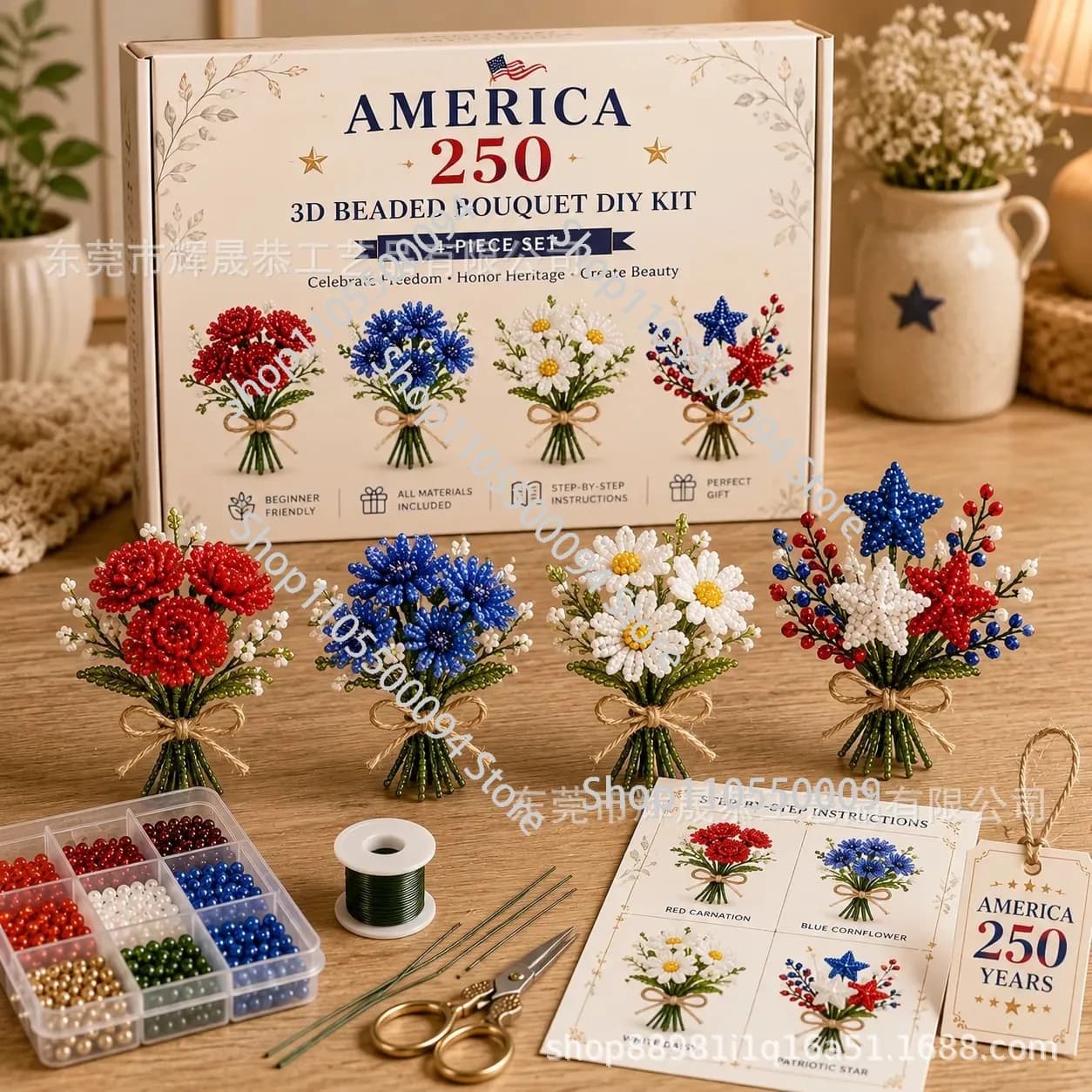 Kit de Bricolage Bouquet de Perles 250ème Anniversaire, Fournitures Florales Artisanales, Ensemble C