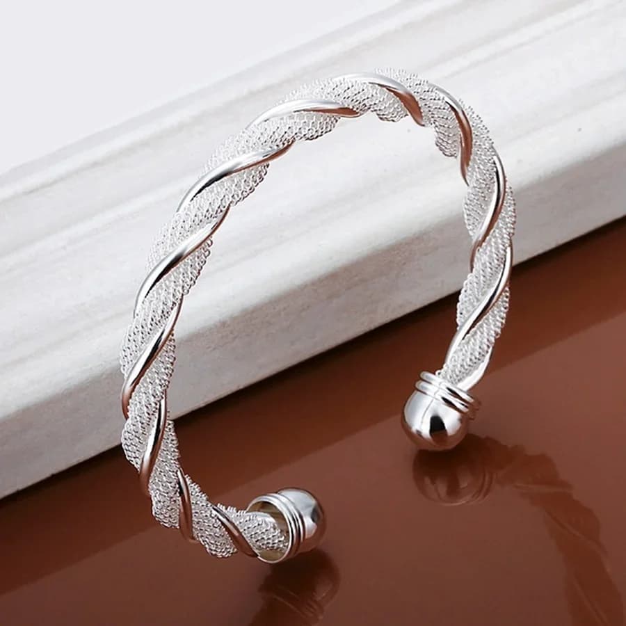 Bracelet rond en argent sterling 925 torsadé, style rétro, pour femme, idéal comme cadeau de Noël ou