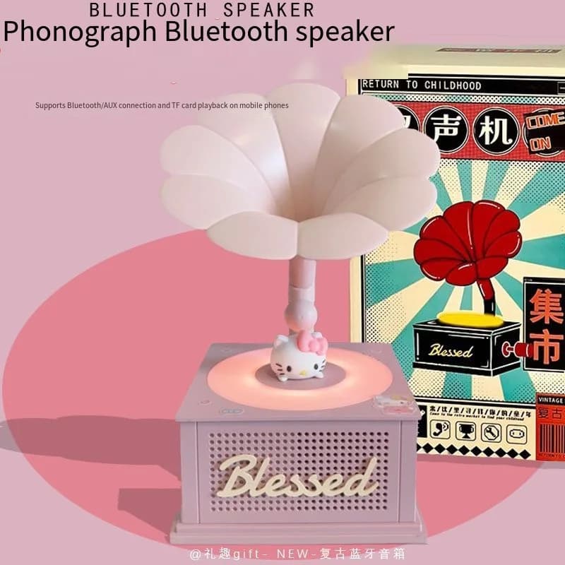 Cadeau mignon Sanrio, tourne-disque, gramophone, Hello Kitty, haut-parleur Bluetooth rétro lumineux,