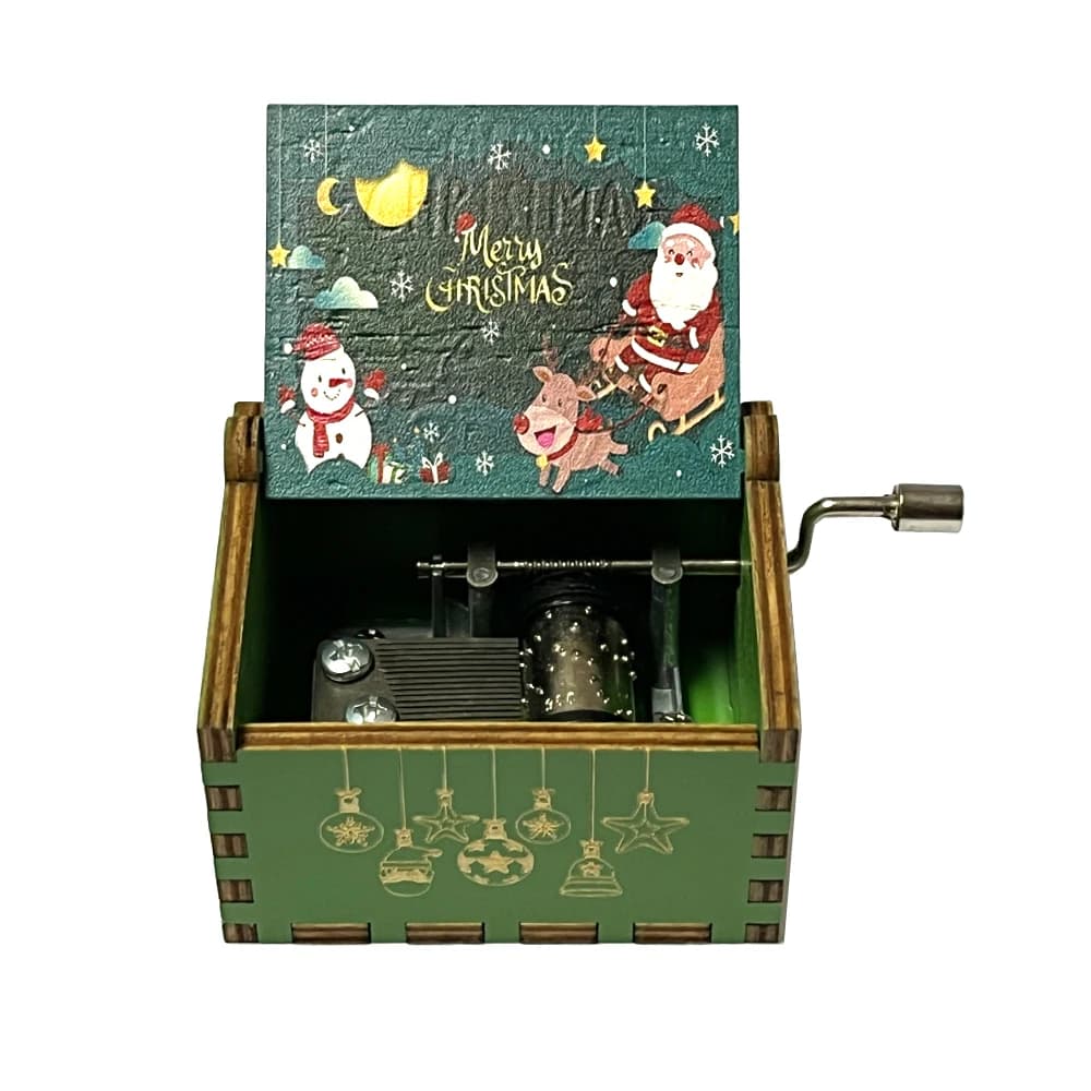 Boîte à musique à manivelle en bois, boîte à musique de noël peinte en bois, cadeau de vacances, 202