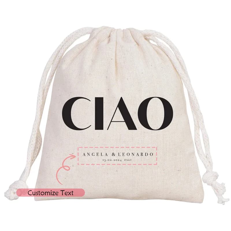 5 pièces Ciao personnalisées! Sacs à cadeaux de mariage en italie, sac de bienvenue de mariage itali