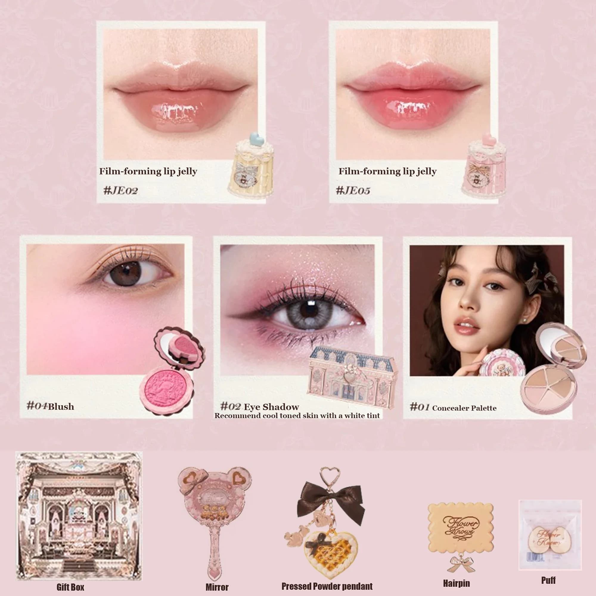 Coffret cadeau de maquillage Flower Knows SWEETIE BEAR, tout-en-un : parfum, palette de fards à paup