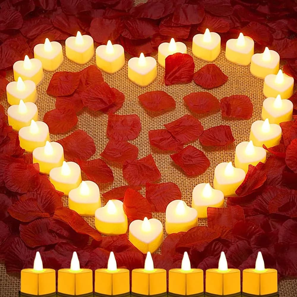 Bougies LED en forme de cœur, fausses bougies en forme de cœur, bougie chauffe-plat romantique sans 