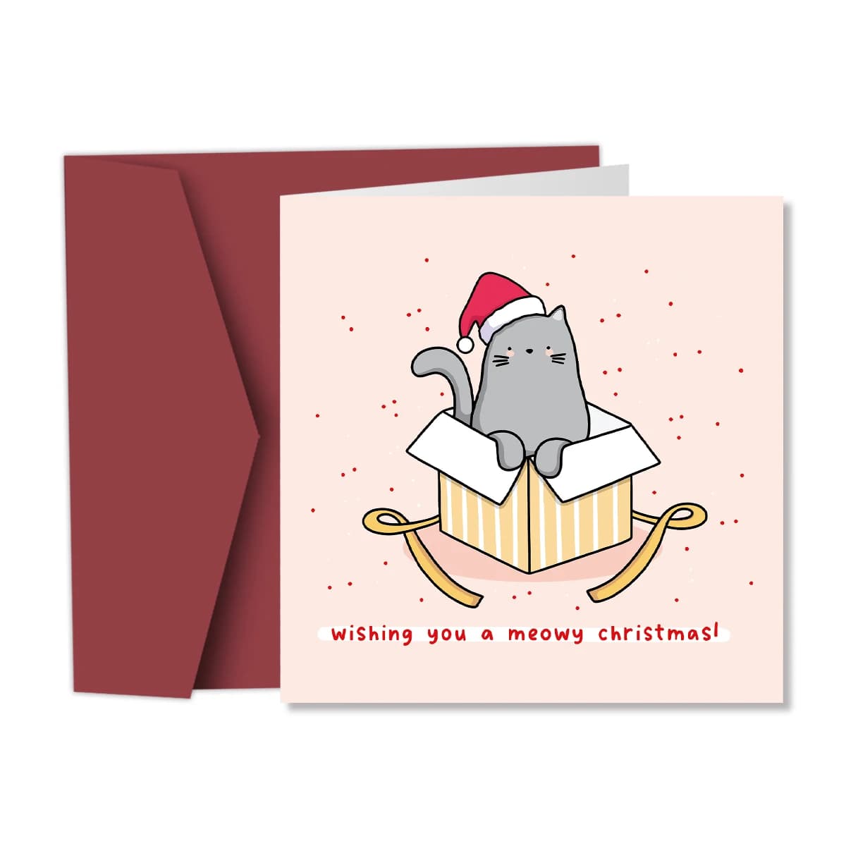 Carte de noël chat mignon, carte de vœux de noël vous souhaite un Meowy avec enveloppe, carte cadeau