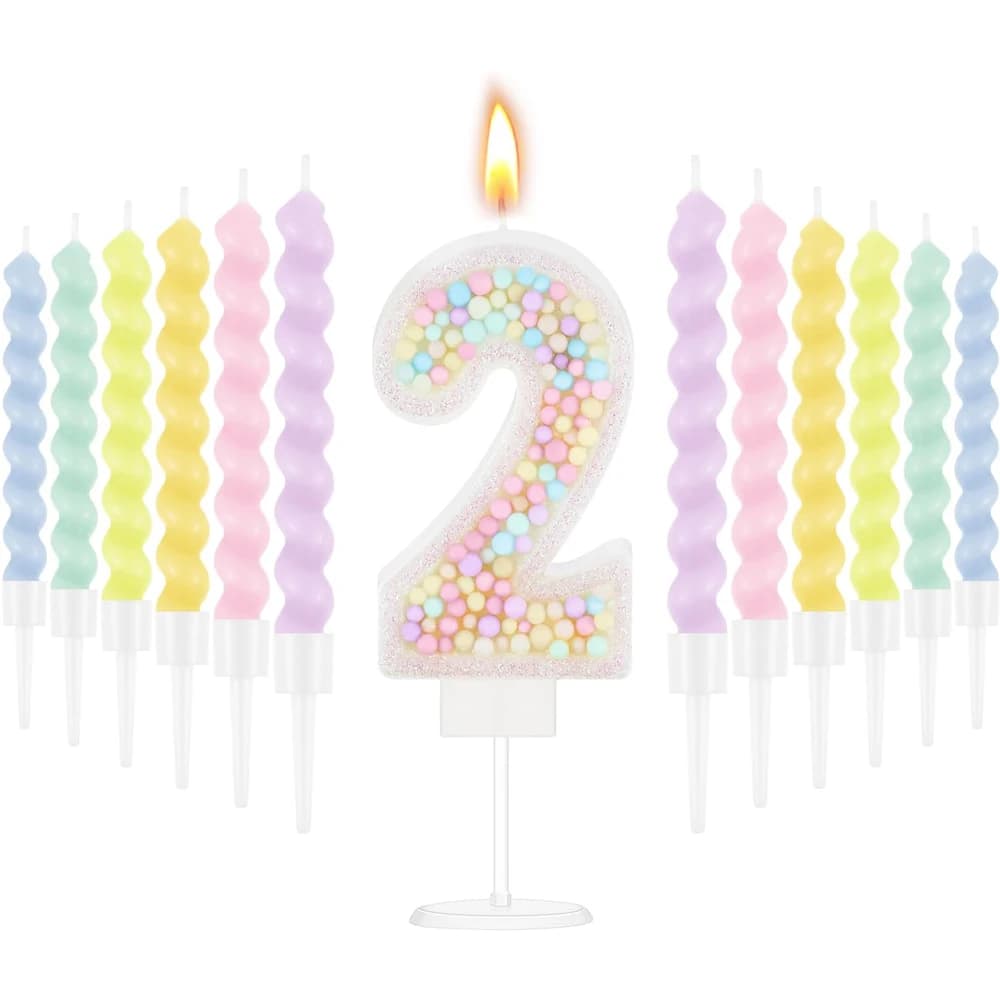 Bougie d'anniversaire numéro 0-9 avec 12 bougies en spirale, macaron rose arc-en-ciel, licorne, déco