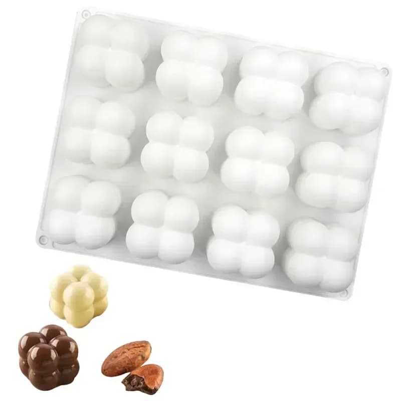8/12 pièces Moule à bougie en silicone 3D en forme de cube à bulles, pour gâteaux, mousses, pains et