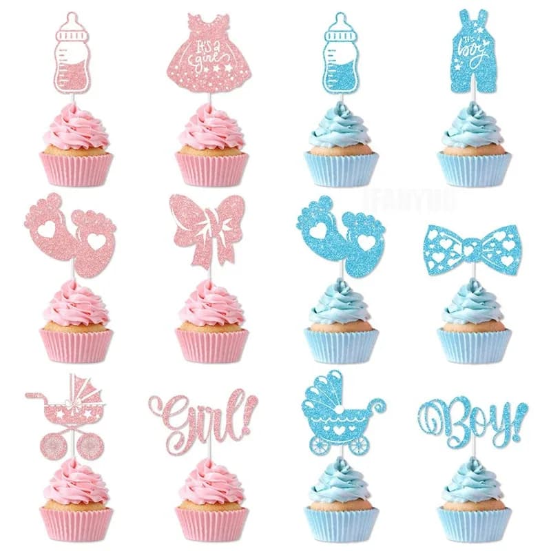 Décorations de Cupcake pour garçon ou fille, 12/24 pièces, choix de gâteaux à Dessert pour révélatio
