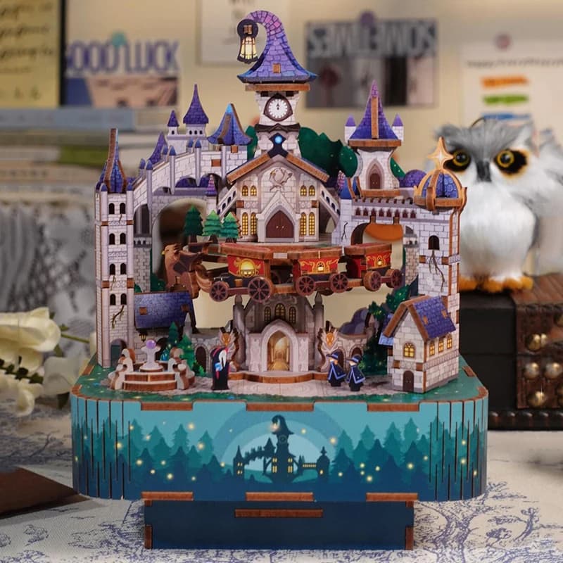 Boîte à musique château magique, liquidation, Kits de construction de maquettes en bois, puzzle 3D a