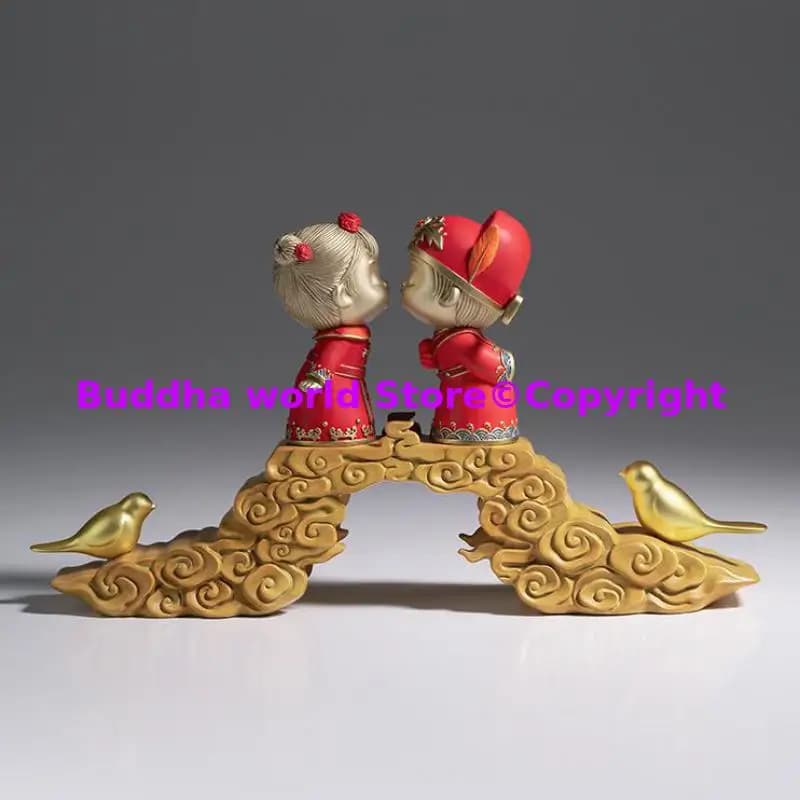 Figurine porte-bonheur en cuivre haut de gamme, Statue en Bronze pour amoureux, cadeau d'anniversair