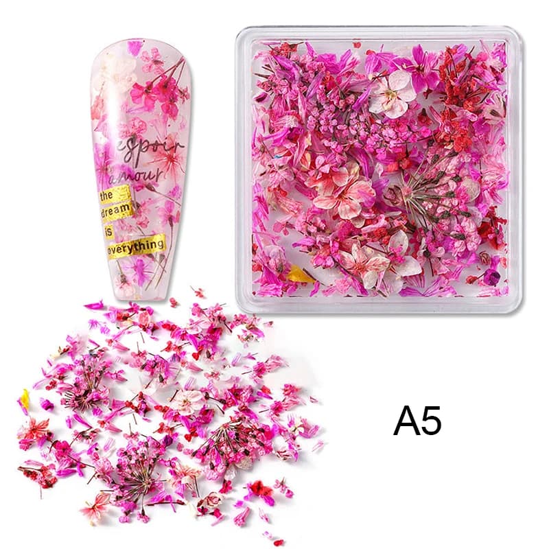 [GLOW] 1 boîte de décoration florale pour Nail Art, fleurs séchées 3D délicates, autocollants artist