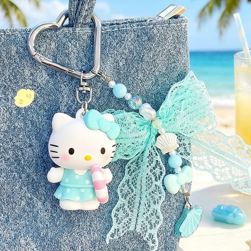 Série Vacances d'été à la plage bleue, porte-clés mignon, accessoire de sac à dos, dessin animé pour