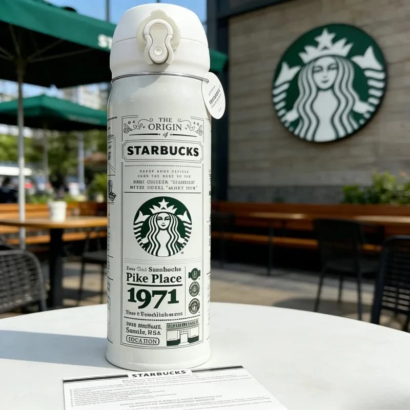Tasse Thermique Starbucks 1971 Heritage Noir et Blanc – Gobelet Isotherme de Collection Porte-Bonheu