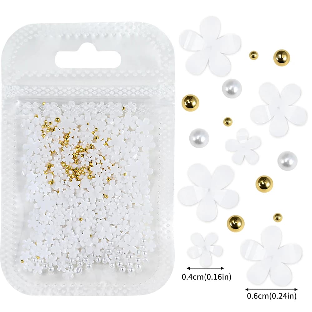 Kit de décorations pour ongles avec nœud floral 3D, 1 boîte, rose/blanc, acrylique Floral/perles de 