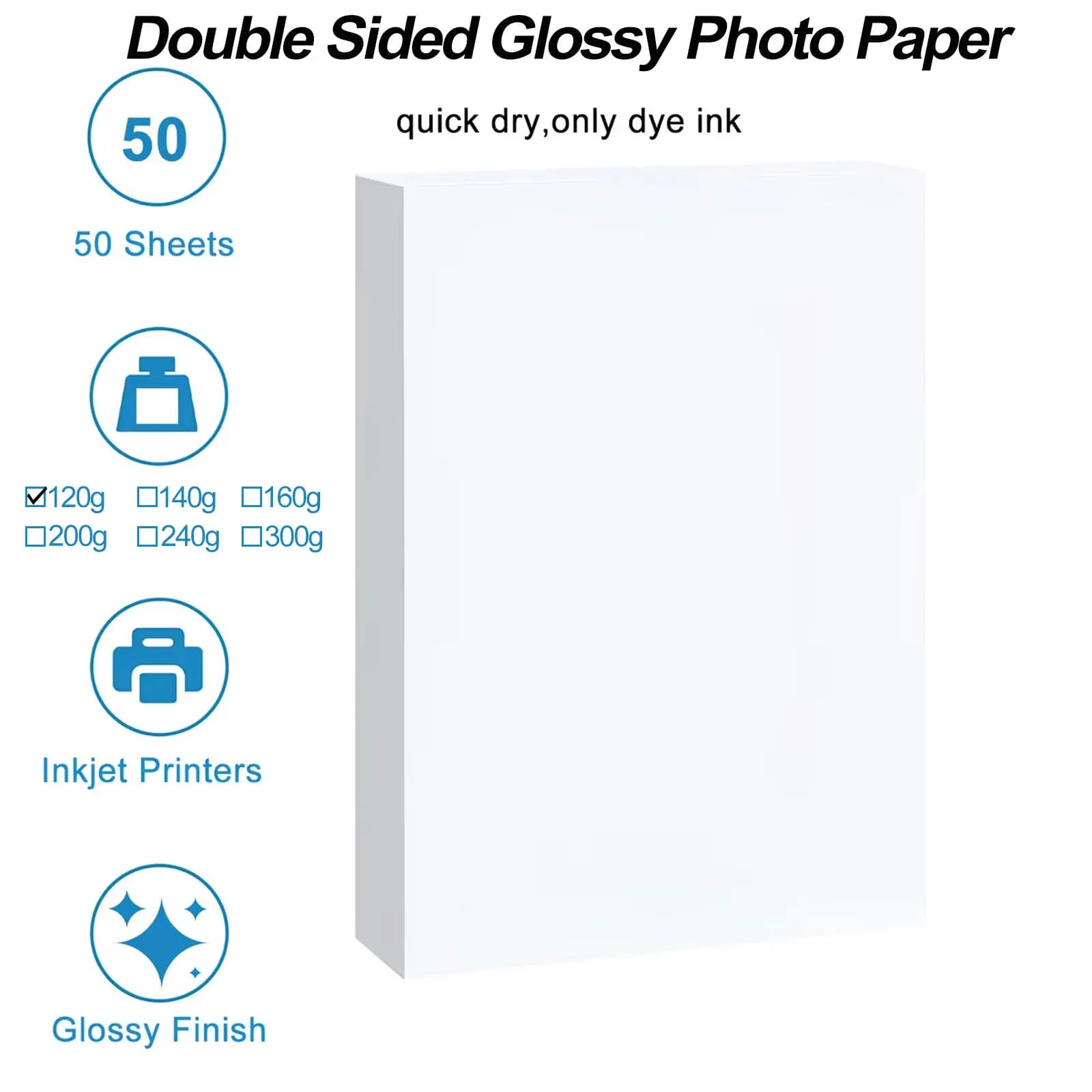 50 feuilles de papier photo A4 recto-verso, papier photographique haute brillance, format 21,08 x 29