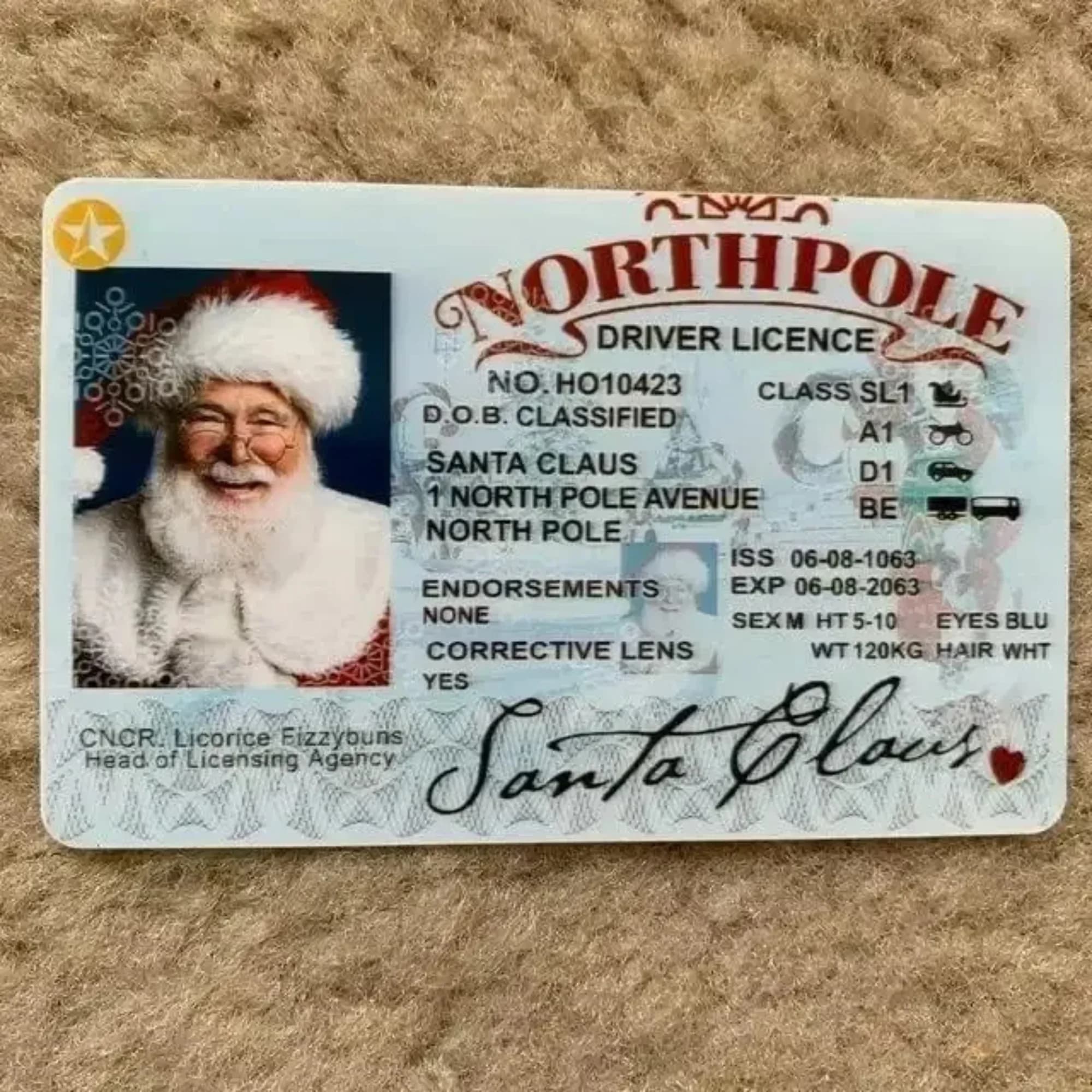 Carte Père Noël Licence volante Réveillon de Noël Licence de conduite Cadeau de Noël pour enfants En