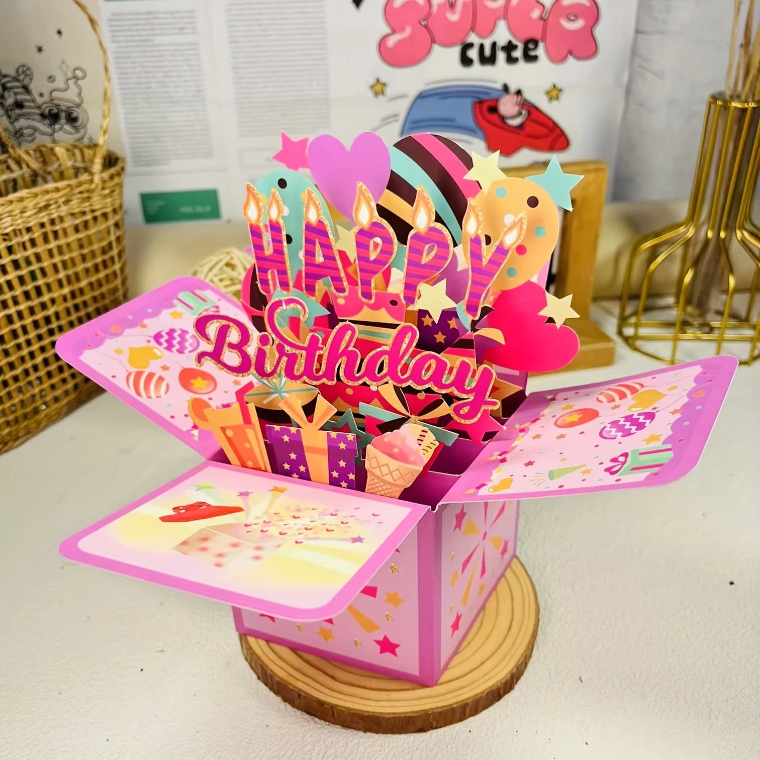 Carte d'anniversaire Pop-Up 3D, 1 pièce, carte de vœux à thème de dessin animé, cadeau d'anniversair