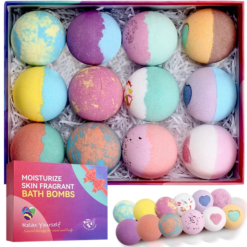 Coffret cadeau bombes de bain-paquet de 12 ingrédients naturels et organiques faits à la main, cadea