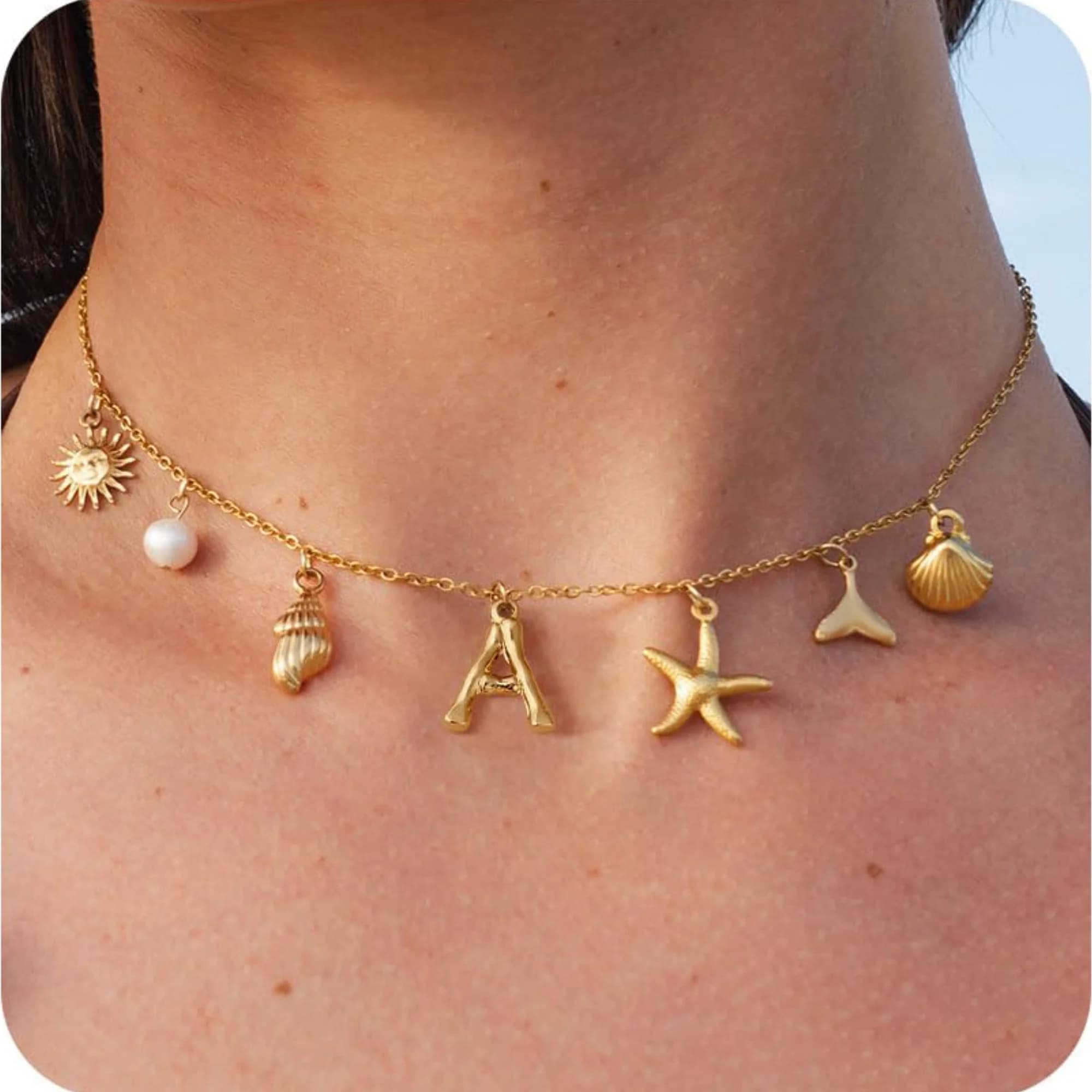 MHS.SUN – collier avec initiale en coquillage d'étoile de mer, étanche, plaqué or 18 carats, en acie