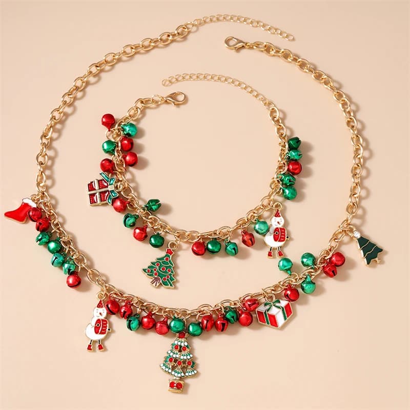 Ensemble de bijoux pour femmes et filles, joyeux arbre de noël, bonhomme de neige, collier, Bracelet