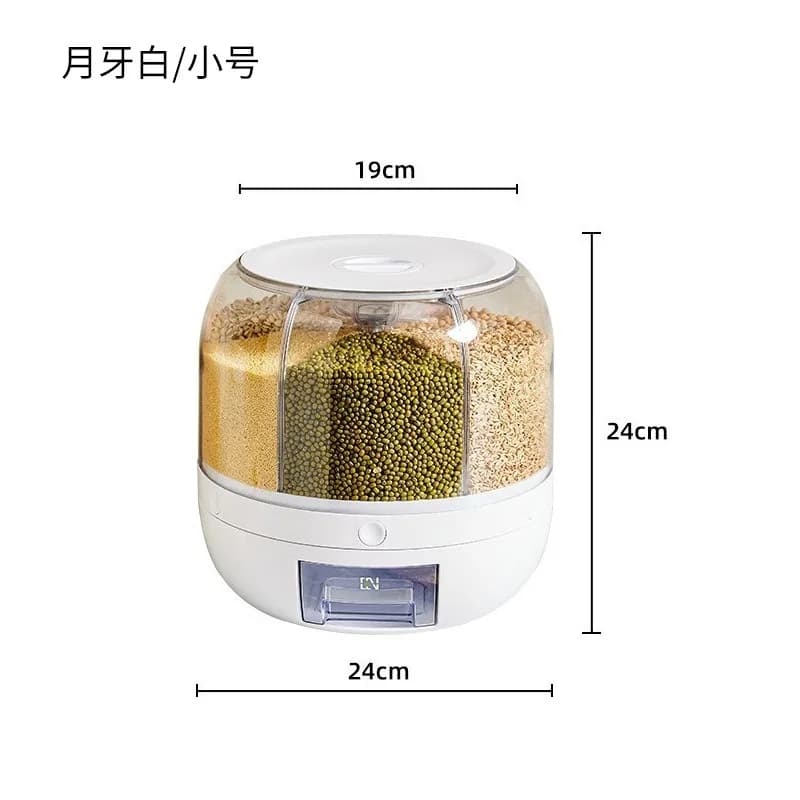 Seau à riz divisé en grilles, rotatif, boîte de rangement multi-grille pour grains divers, résistant