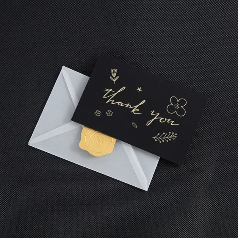 Carte de vœux en or noir, cartes de remerciement avec enveloppe et autocollant de scellage, carte de