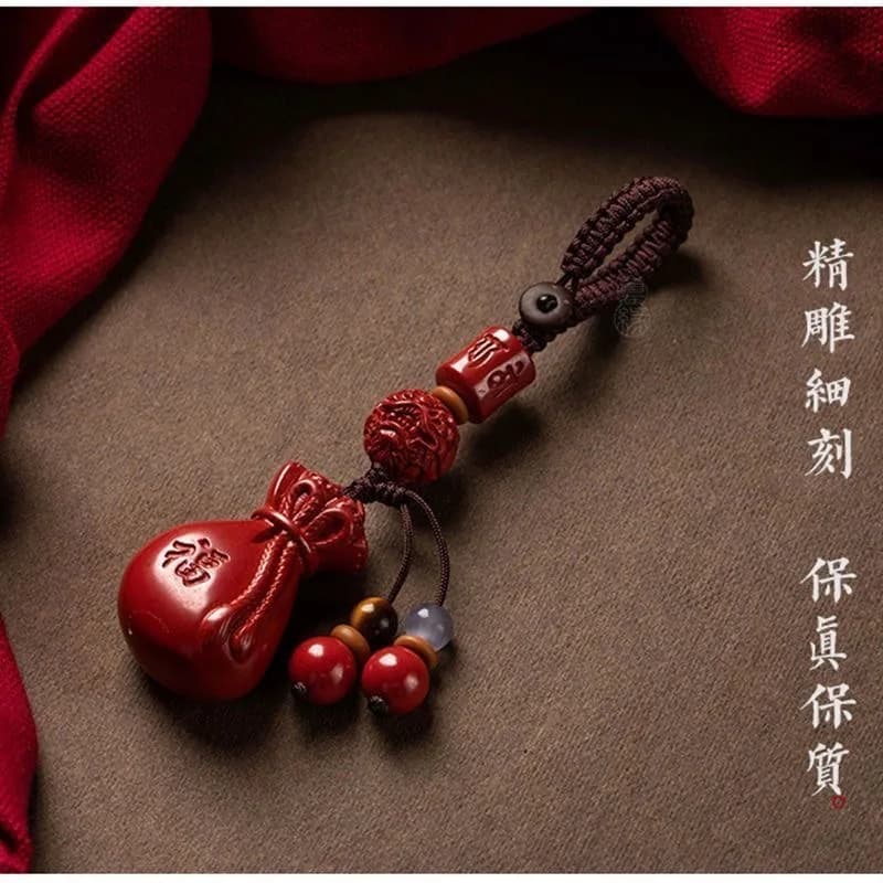 Pendentif porte-clés sac porte-bonheur en cinabre rouge de luxe, collier en cinabre naturel authenti
