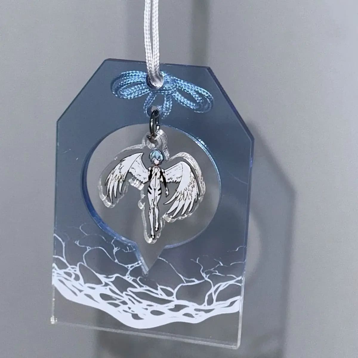Ayanami Rei acrylique Omamori Anime porte-clés eau bleu amulette porte-clés homme Kawaii porte-clés 