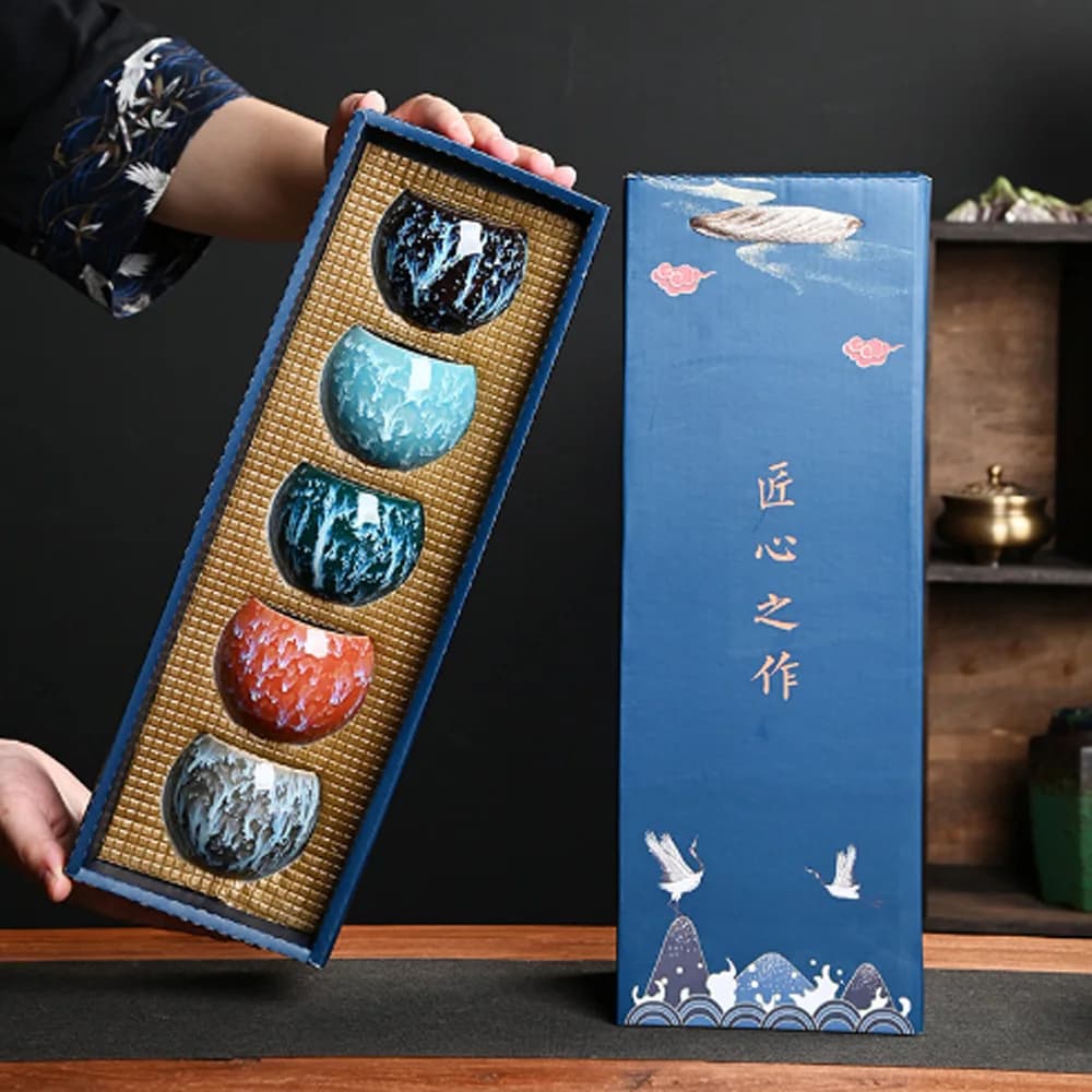 Coffret cadeau et cinq éléments, thé Kung Fu en céramique chinoise, tasse à thé en céramique de 5 pi