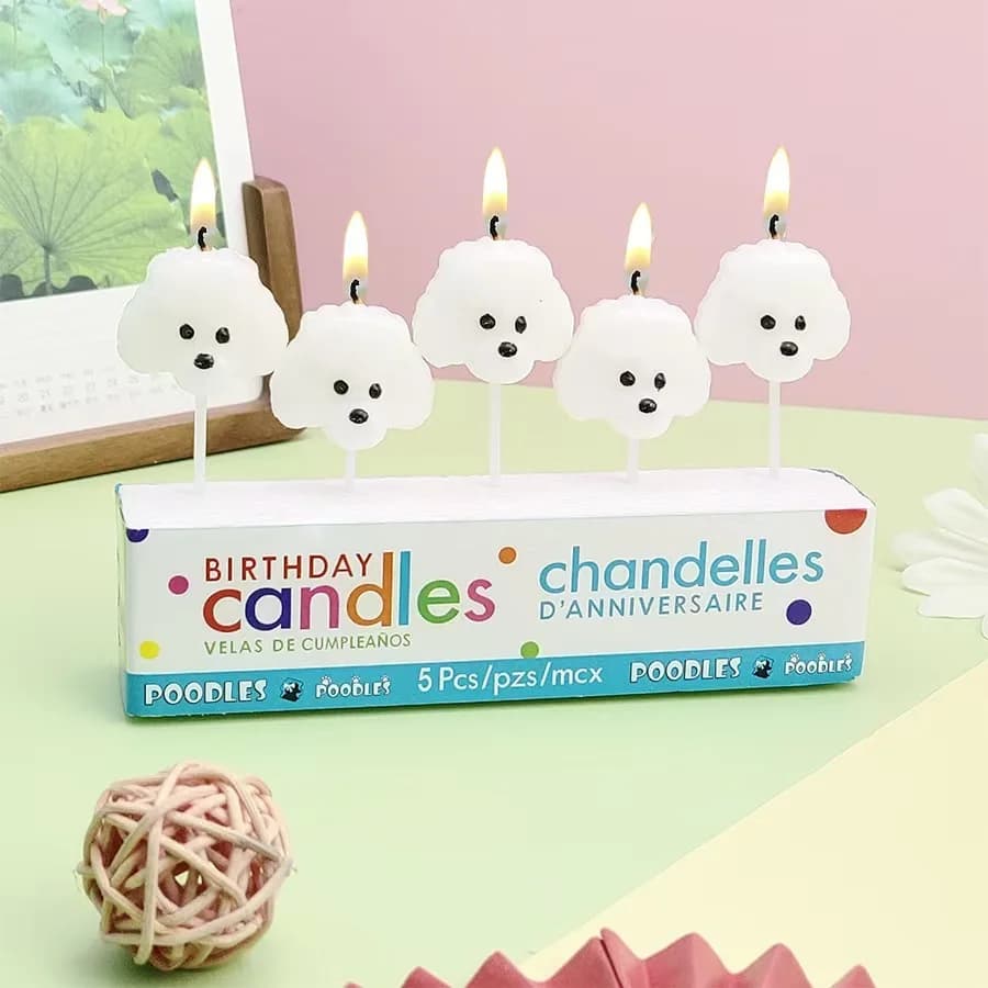 Lot de 5 bougies décoratives créatives en forme d'ours en peluche blanc, chien et chat noir mignon, 