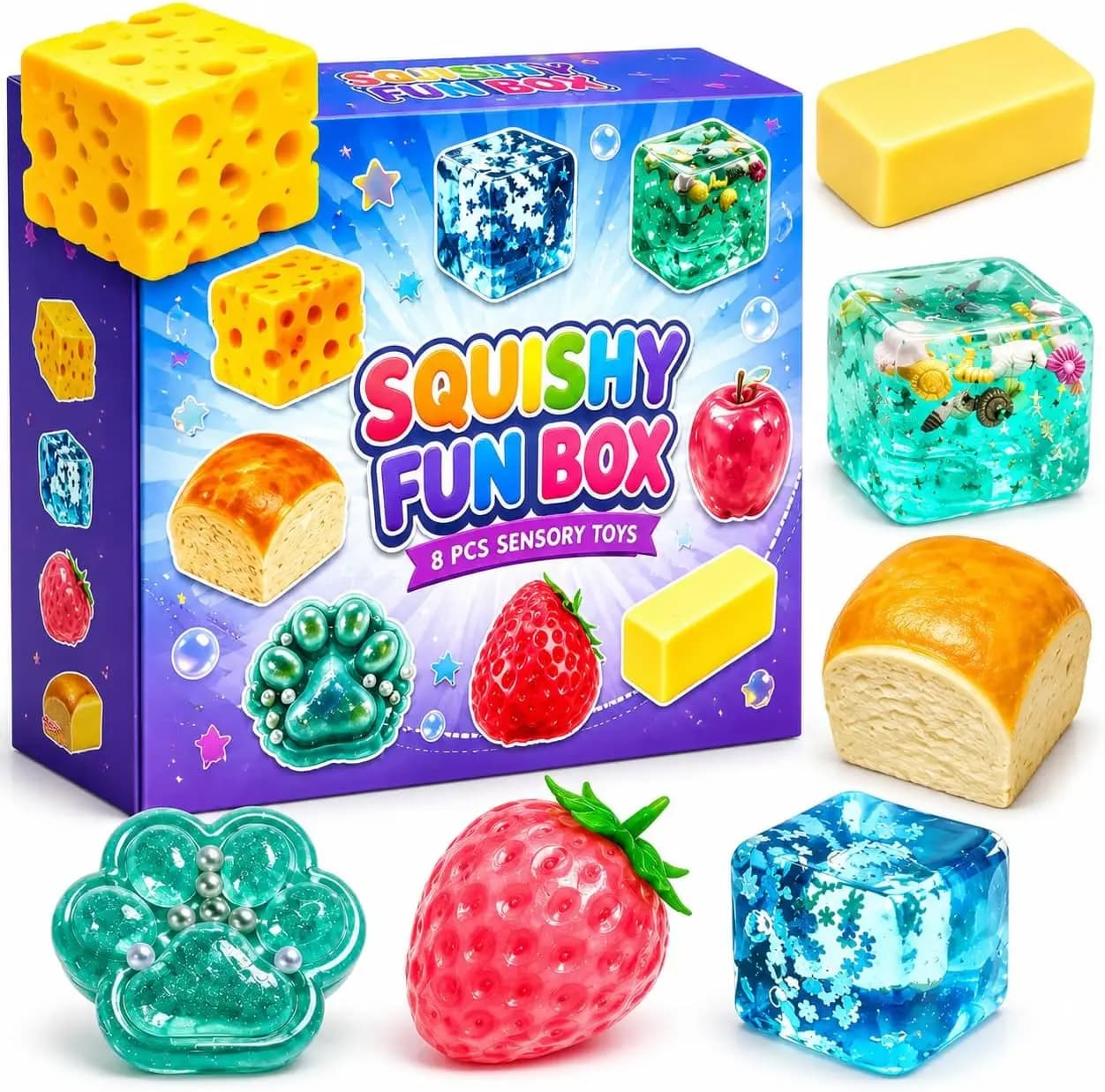 Coffret Mystère 8 Pièces, Boîte Surprise Sucrée, Squishy Créatif à Retour Lent, Cadeau de Fête, 8 An