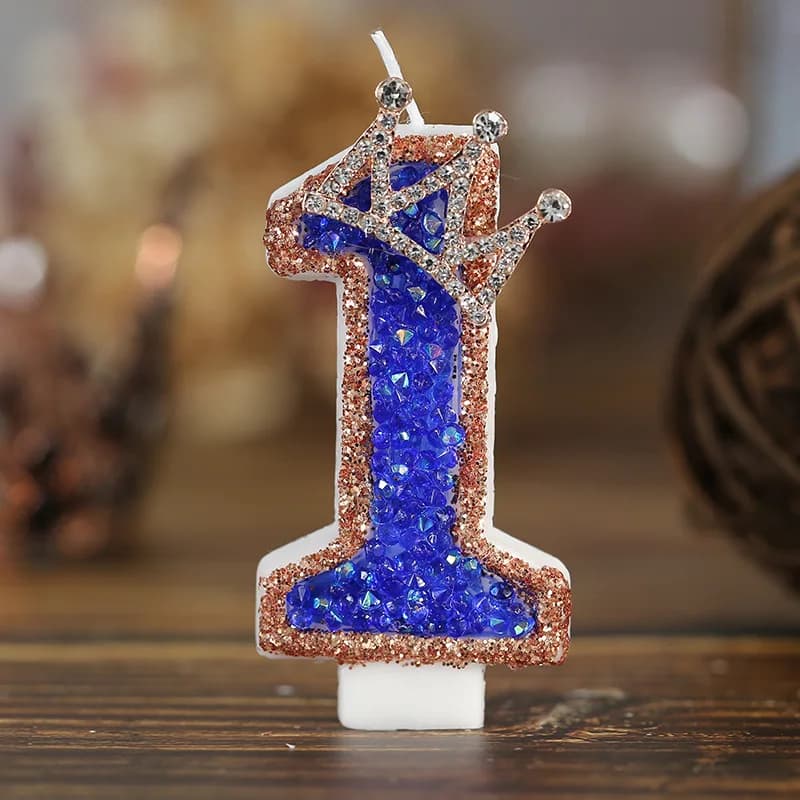 Bougies d'anniversaire numérotées scintillantes Couronne Bleue - Décoration de gâteau numérique pour