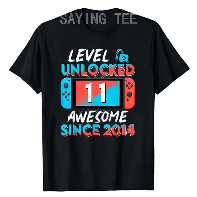 T-shirt gamer débloqué depuis 2014, 11 ans, 11e anniversaire, cadeaux pour les fils, niveau 11, mane