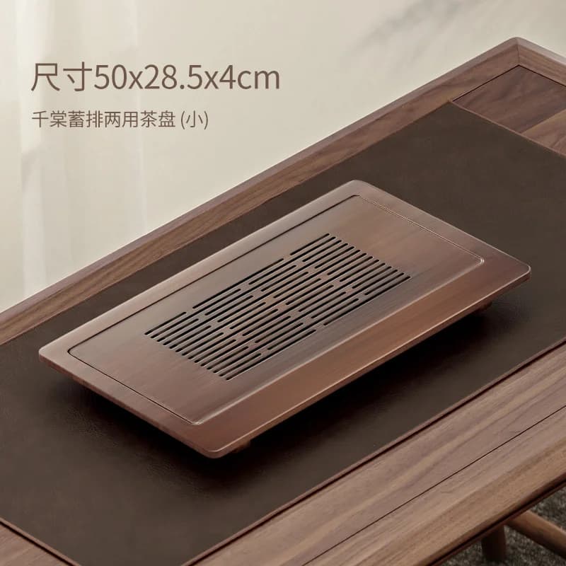 Plateau à thé à tiroir en bambou, Design de grille chinoise minimaliste, service à thé pour infusion