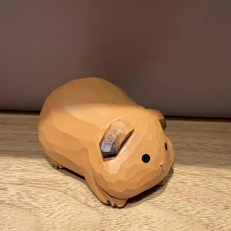1 pièce Figurine décorative en bois sculptée à la main de cochon d'Inde, Statue mignonne de cavy, Or