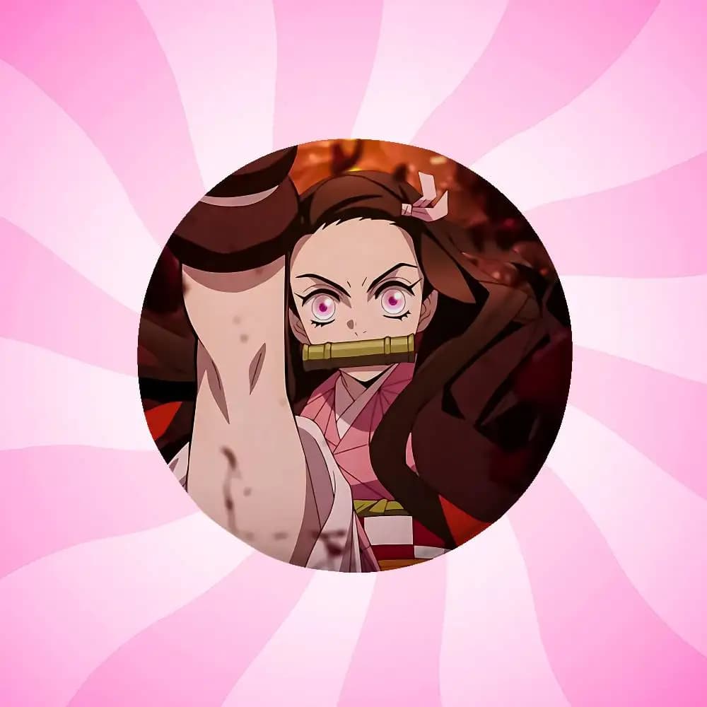 Badge laser rond mignon Nezuko Kamado (dessin animé) – Broche de dessin animé pour vêtements, sacs à