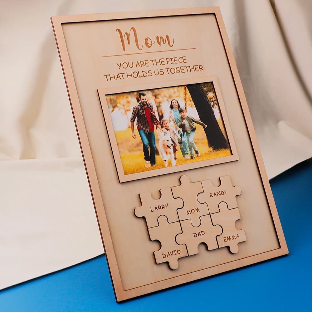 Photo de famille personnalisée, artisanat en bois avec noms de famille et vous êtes le morceau qui n