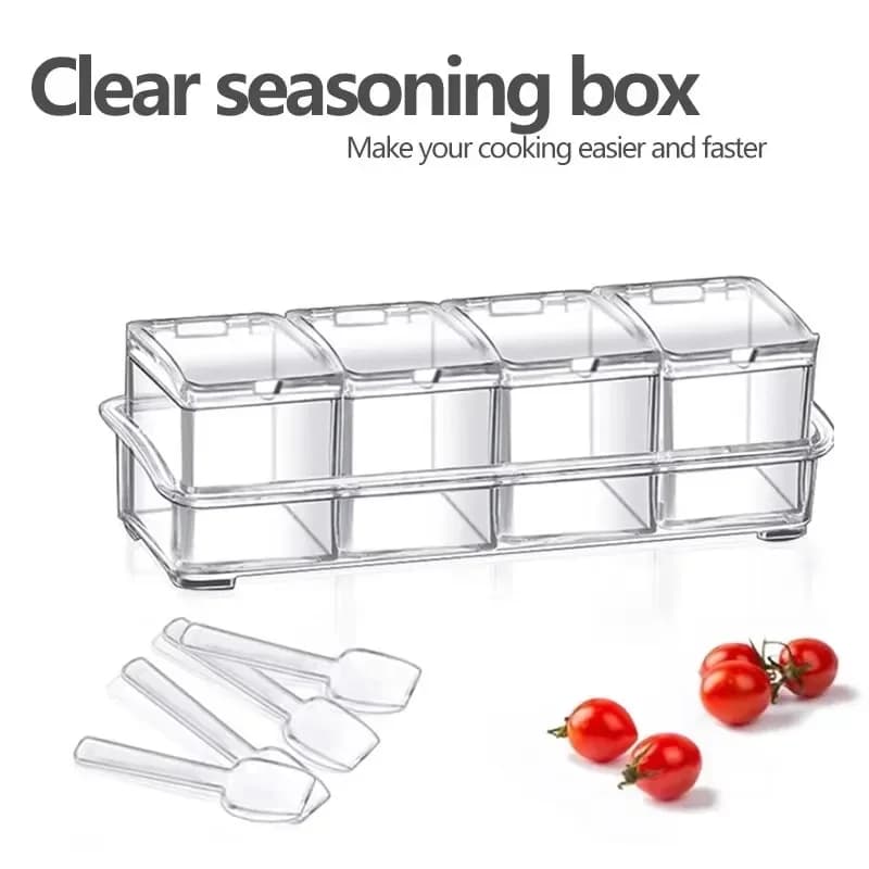 Ensemble de 4 boîtes à épices de cuisine, pots à épices transparents pour sel et sucre, récipients à
