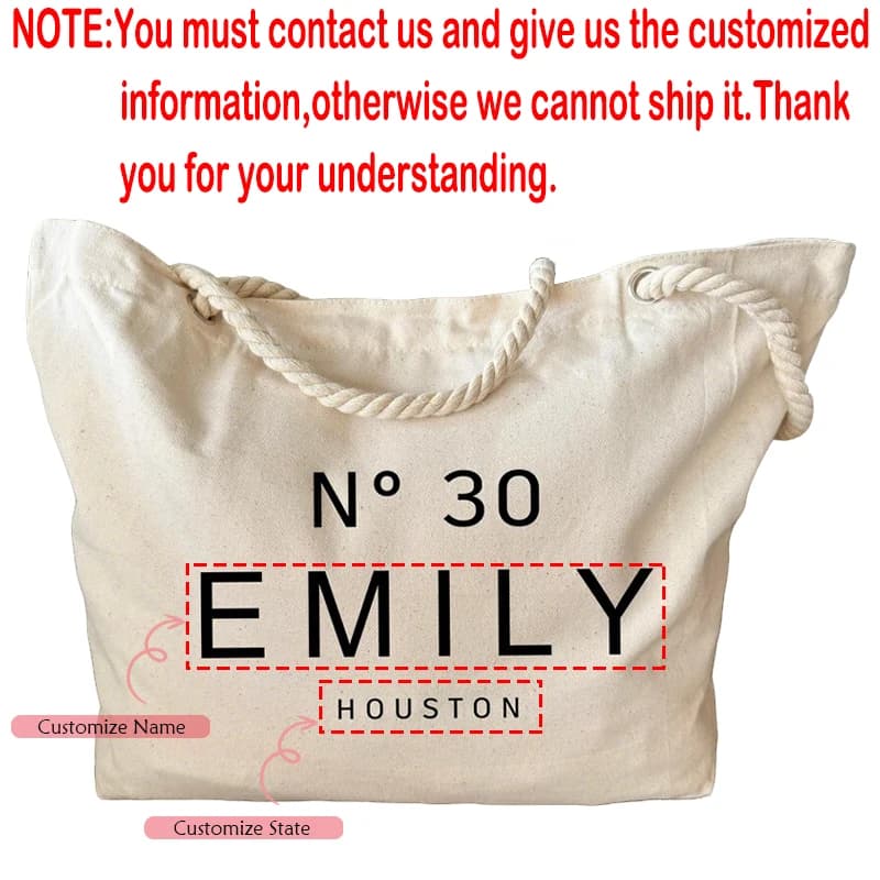 Sac fourre-tout en toile perforée de chanvre personnalisé avec nom et état 30e 40e 50e sac de célébr
