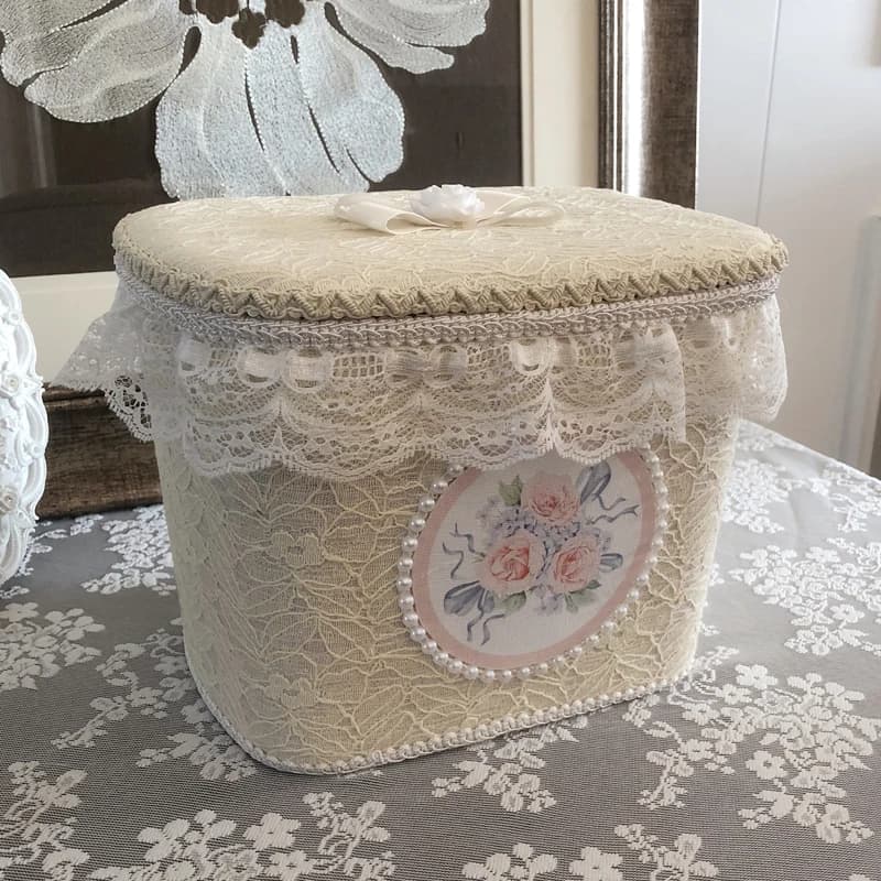 Boîte de rangement en dentelle coréenne avec couvercle, rétro, broderie à la main, perle, cosmétique